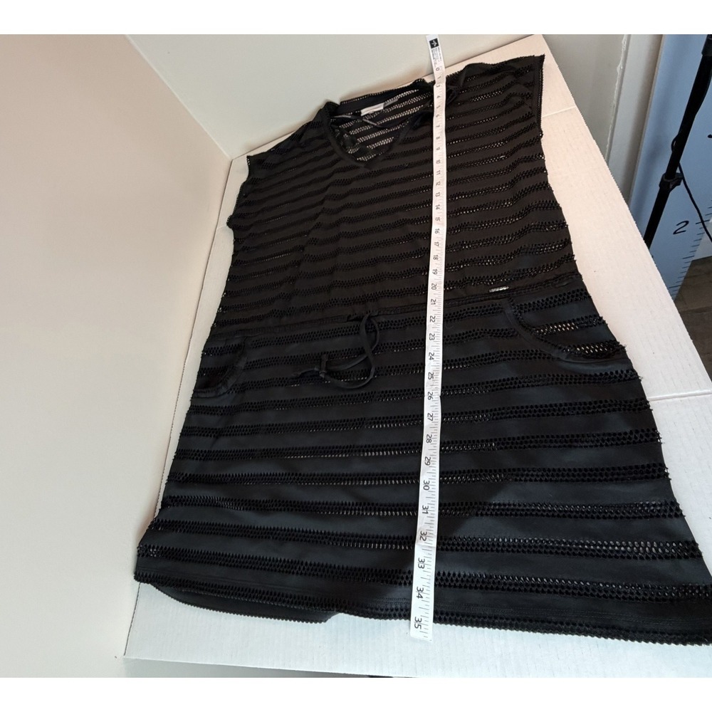 Calvin Klein Tunic Swim Cover Up Womens L Black Open Knit V-Neck Beach Pool Vaca - Picture 6 of 11